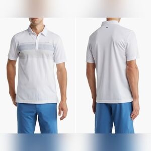 Travis Mathew White Striped Golf Activewear Polo Size Medium